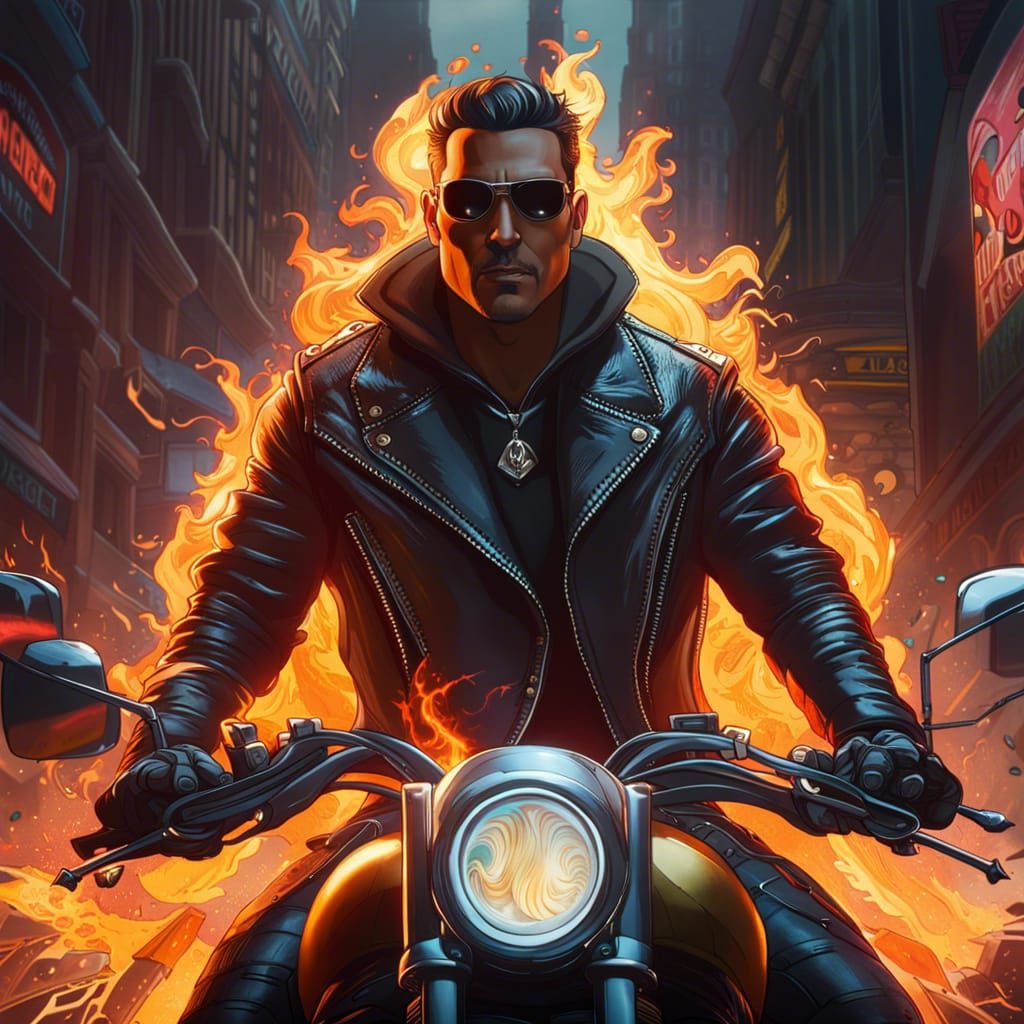 Ghost Rider on Flaming Bike: 3D Digital Art