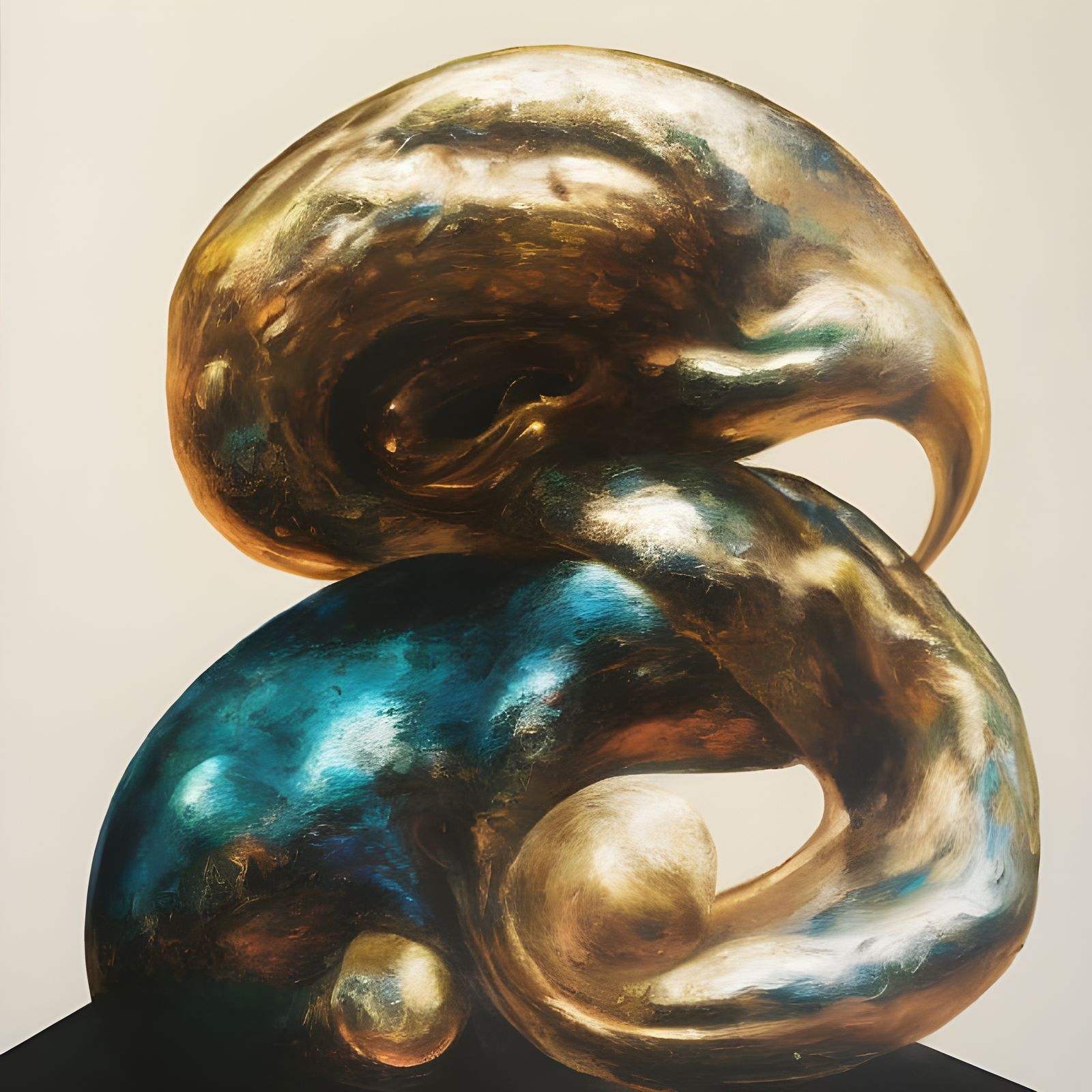Abstract Sculpture in Gold, Copper and Teal