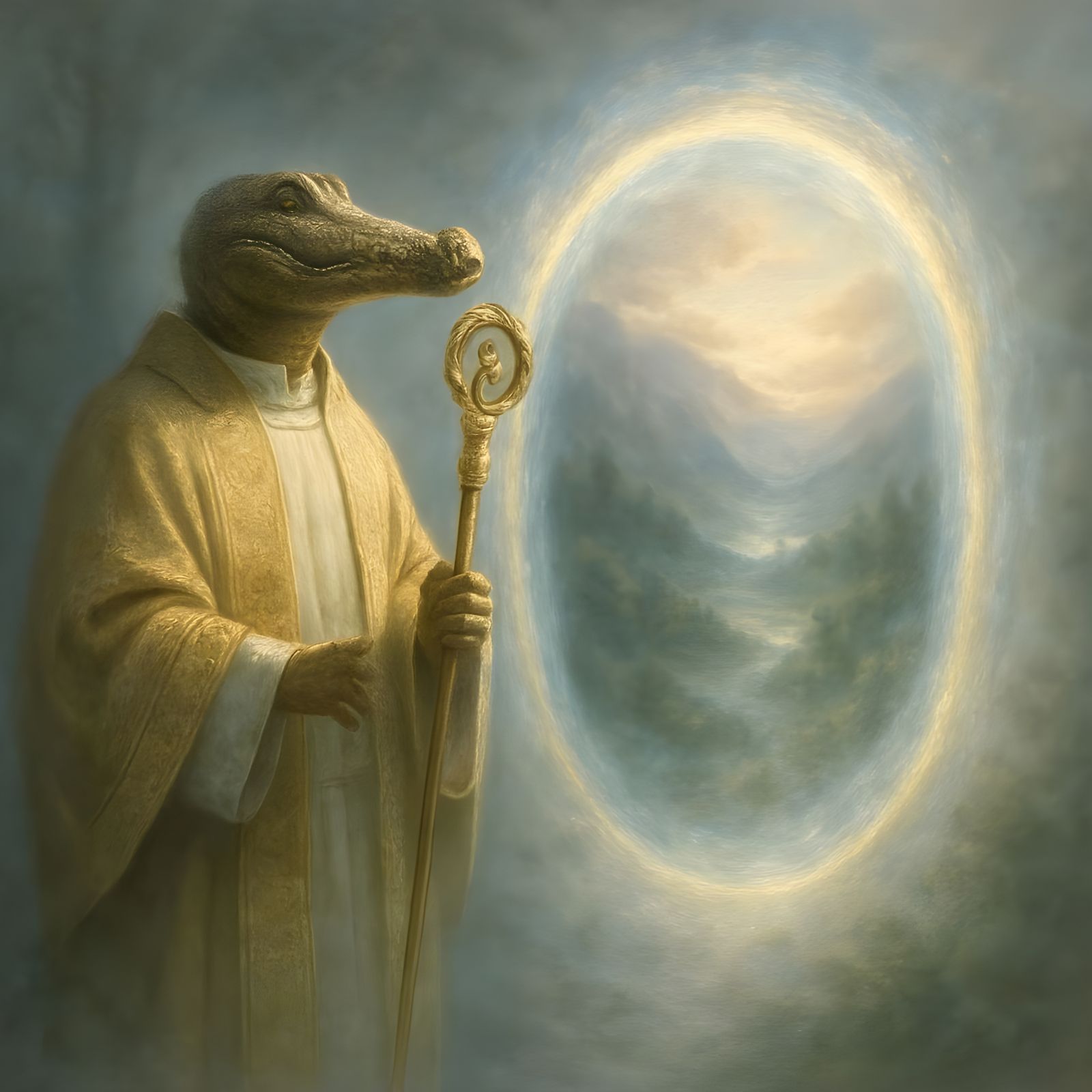 Ethereal Fantasy Priest Reveals Golden Portal to Mystical Va...