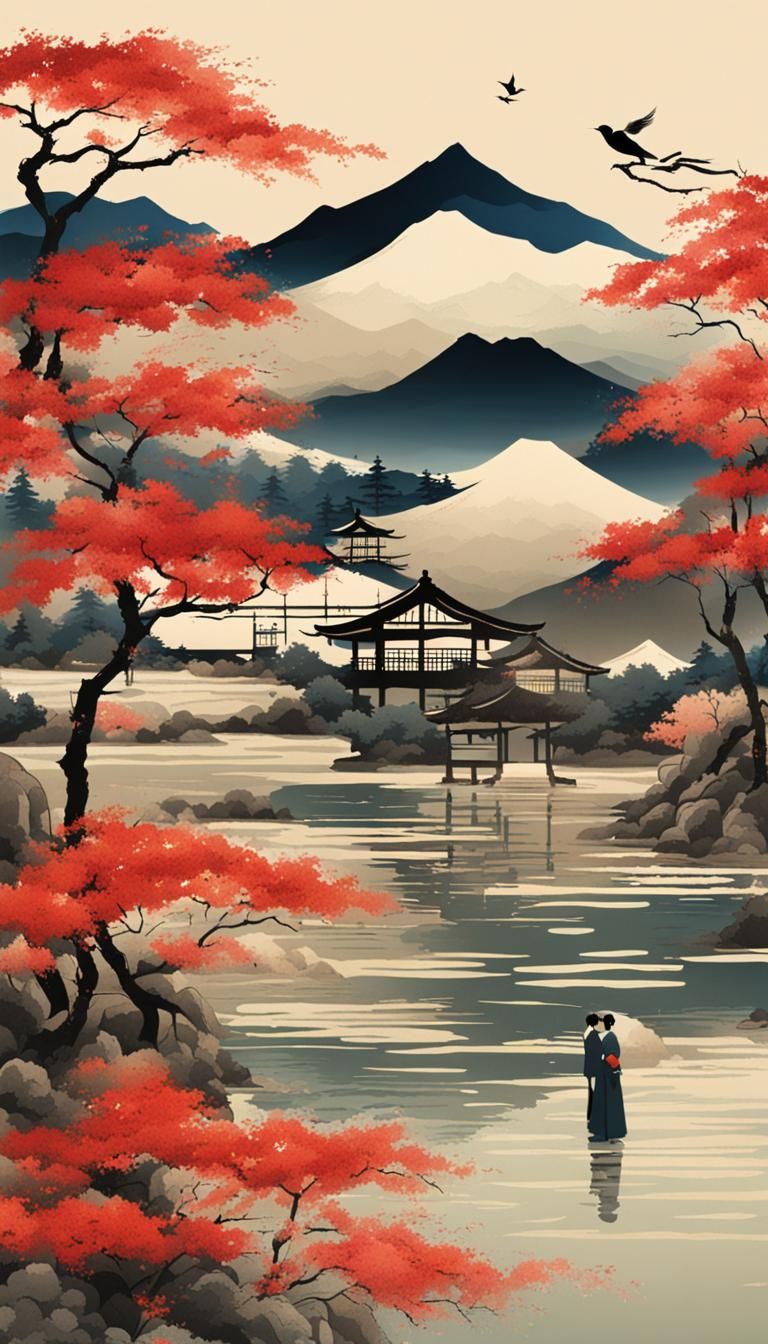 Love in Traditional Japanese Painting Style