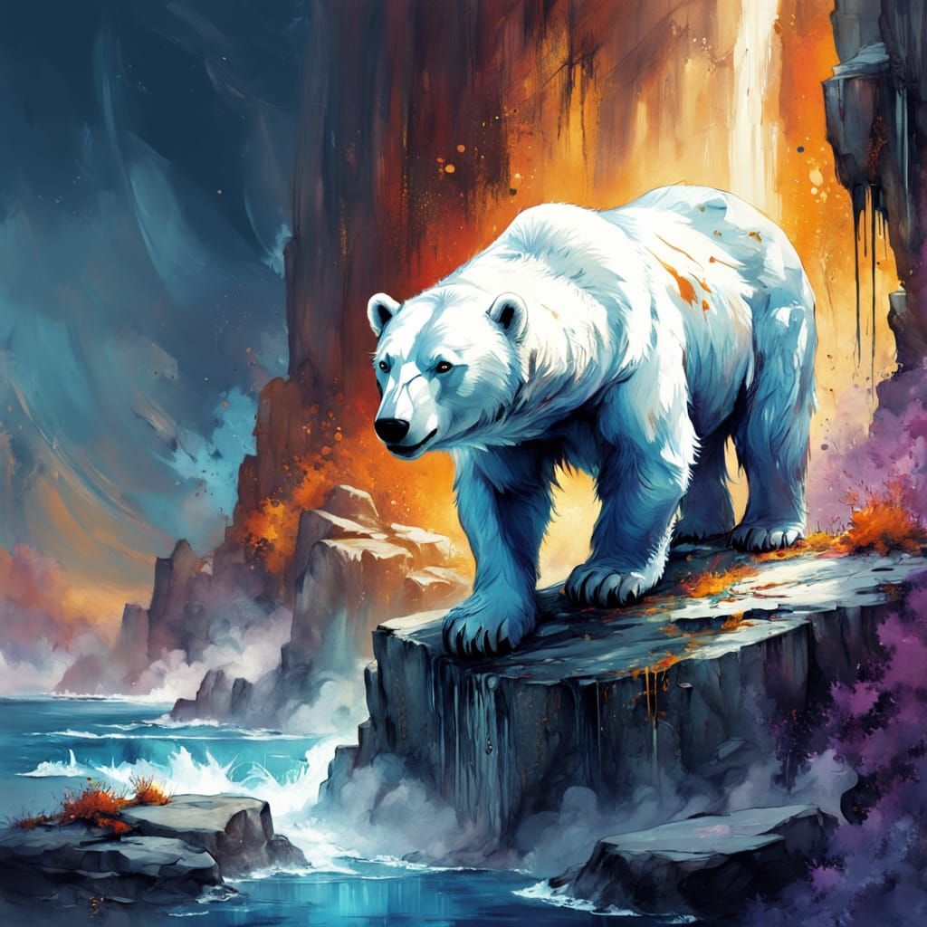 Polar Bear's Piercing Gaze in Watercolour Style