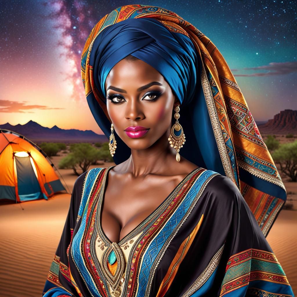 Beautiful Black woman, desert, camping, follow for more port...