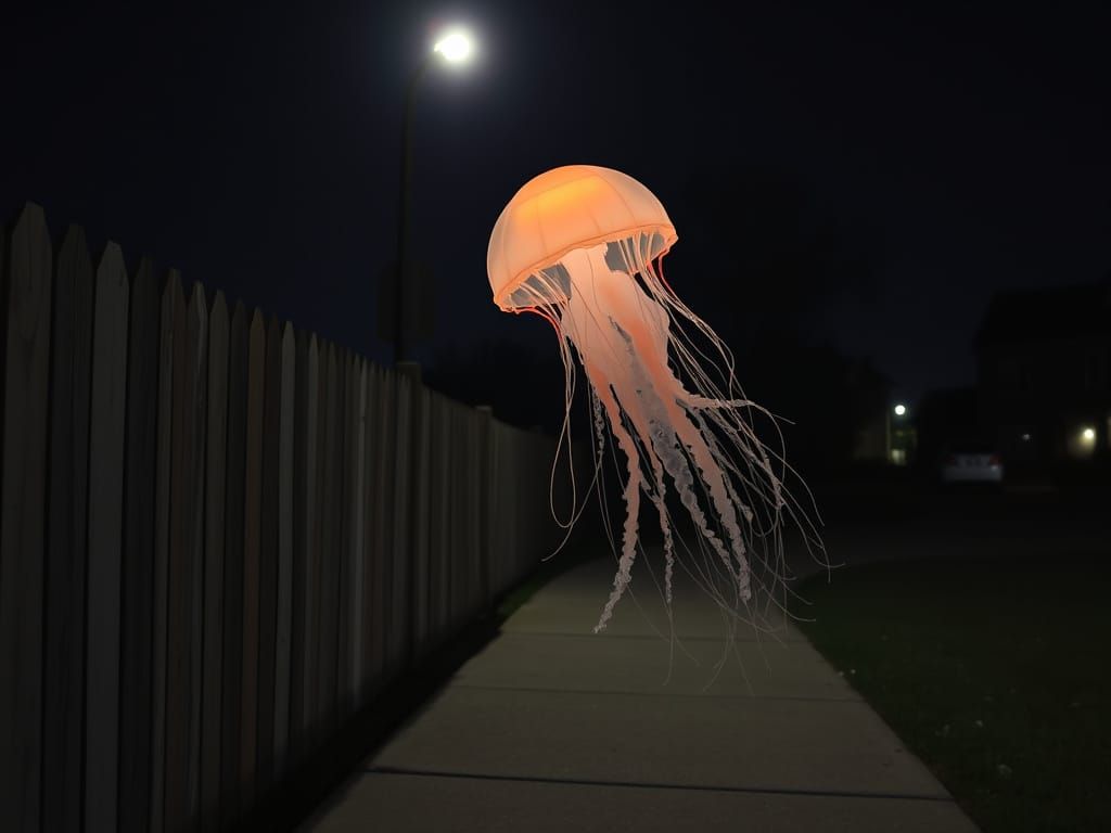 Ghostly Jellyfish Floats Under Moonlight