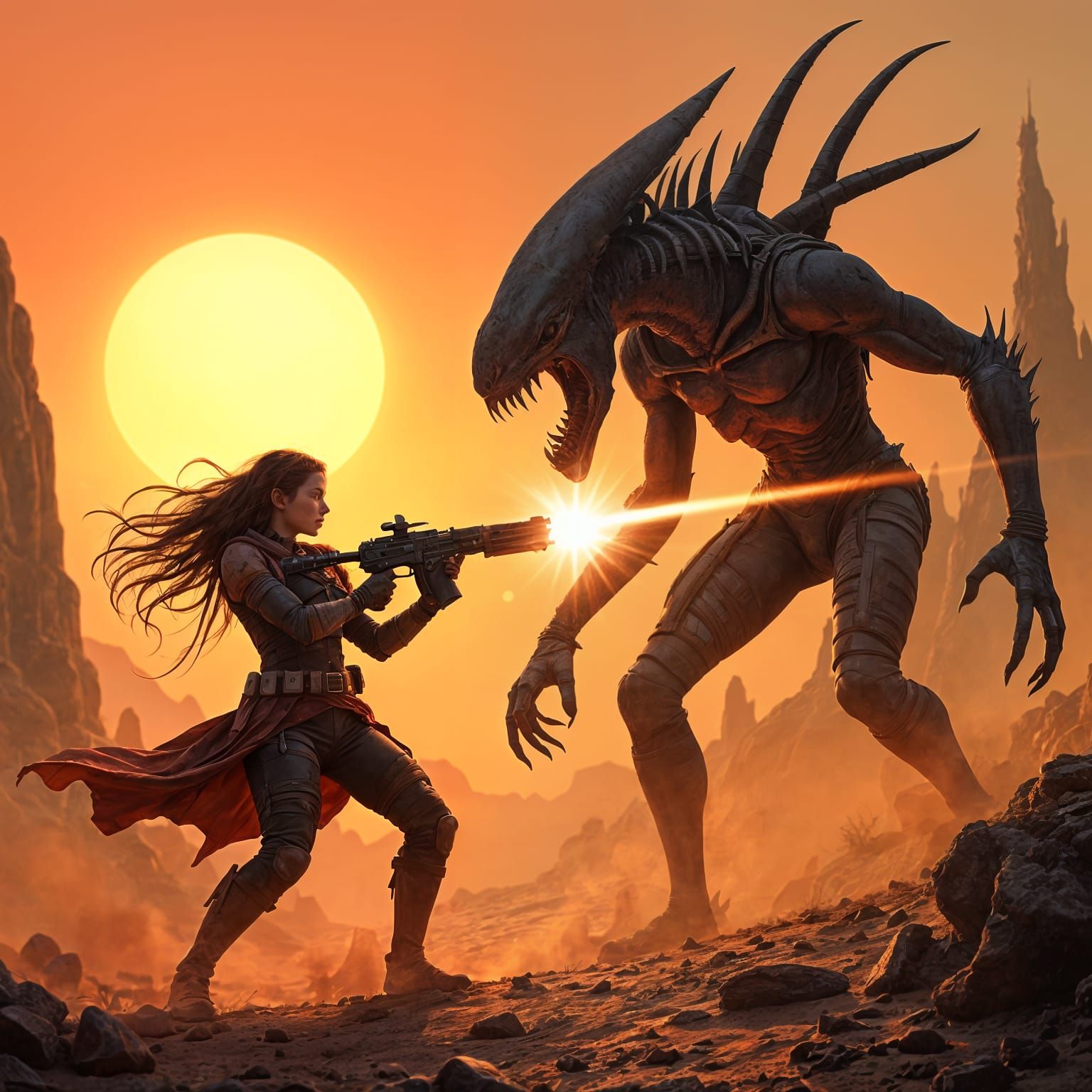 Alien vs. Predator in Badlands Landscape