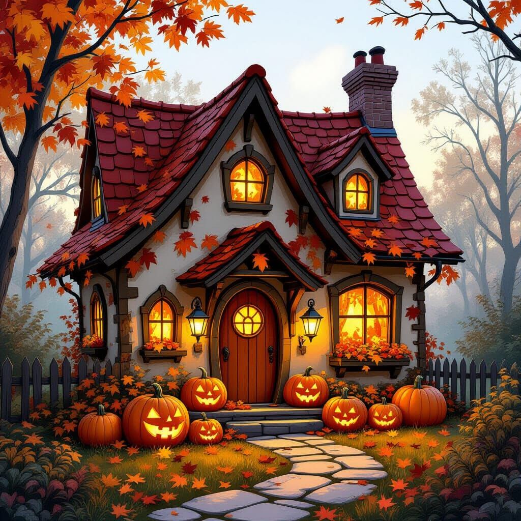 Enchanting Pumpkin Cottage in Autumnal Glow