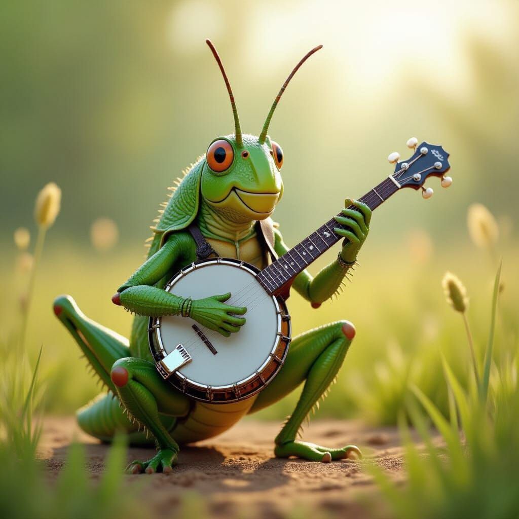 Anthropomorphic Grasshopper Plays Banjo