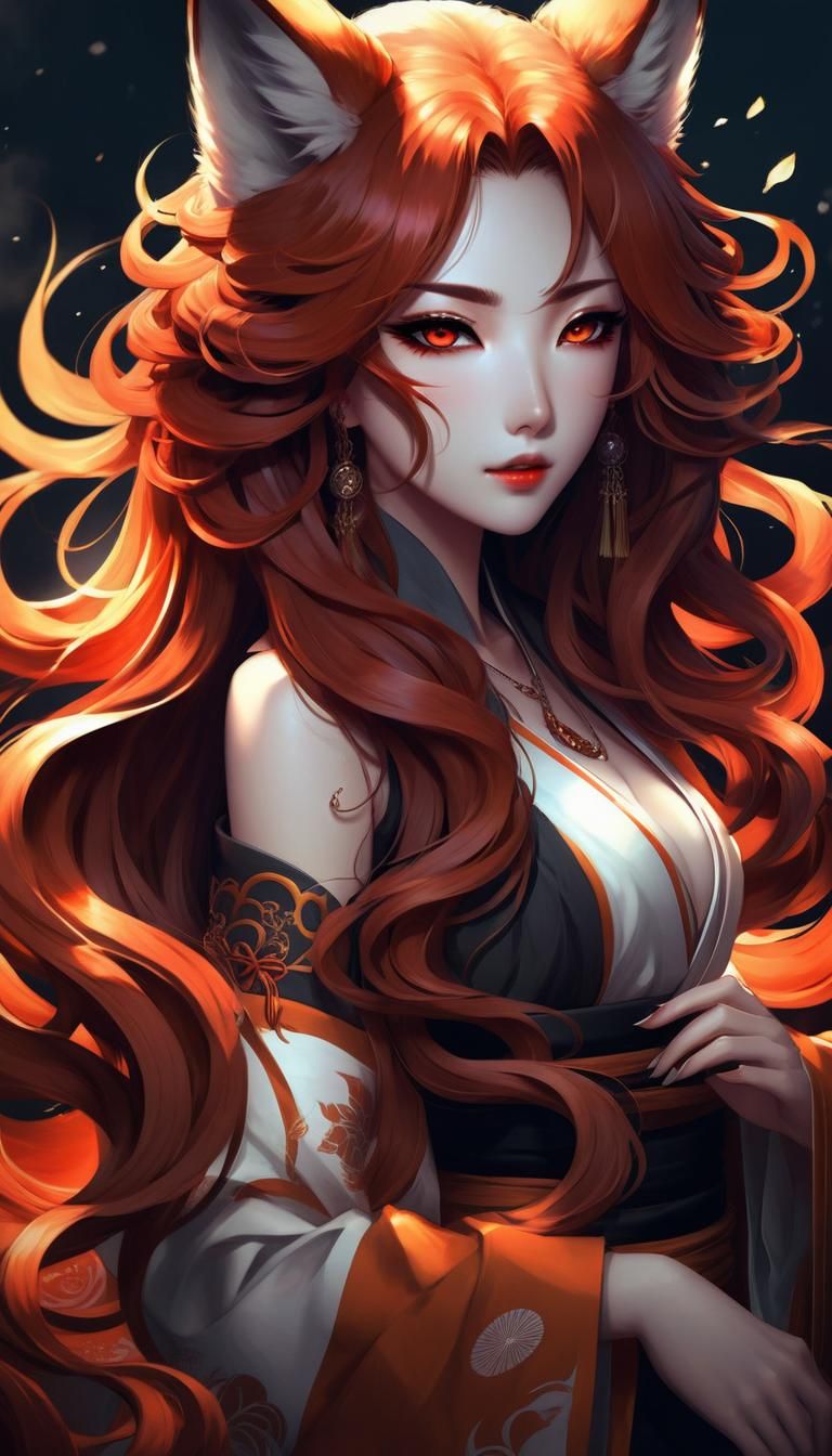 beautiful-anime-girl-kitsune-with-long-curly-dark-hair-fanta...