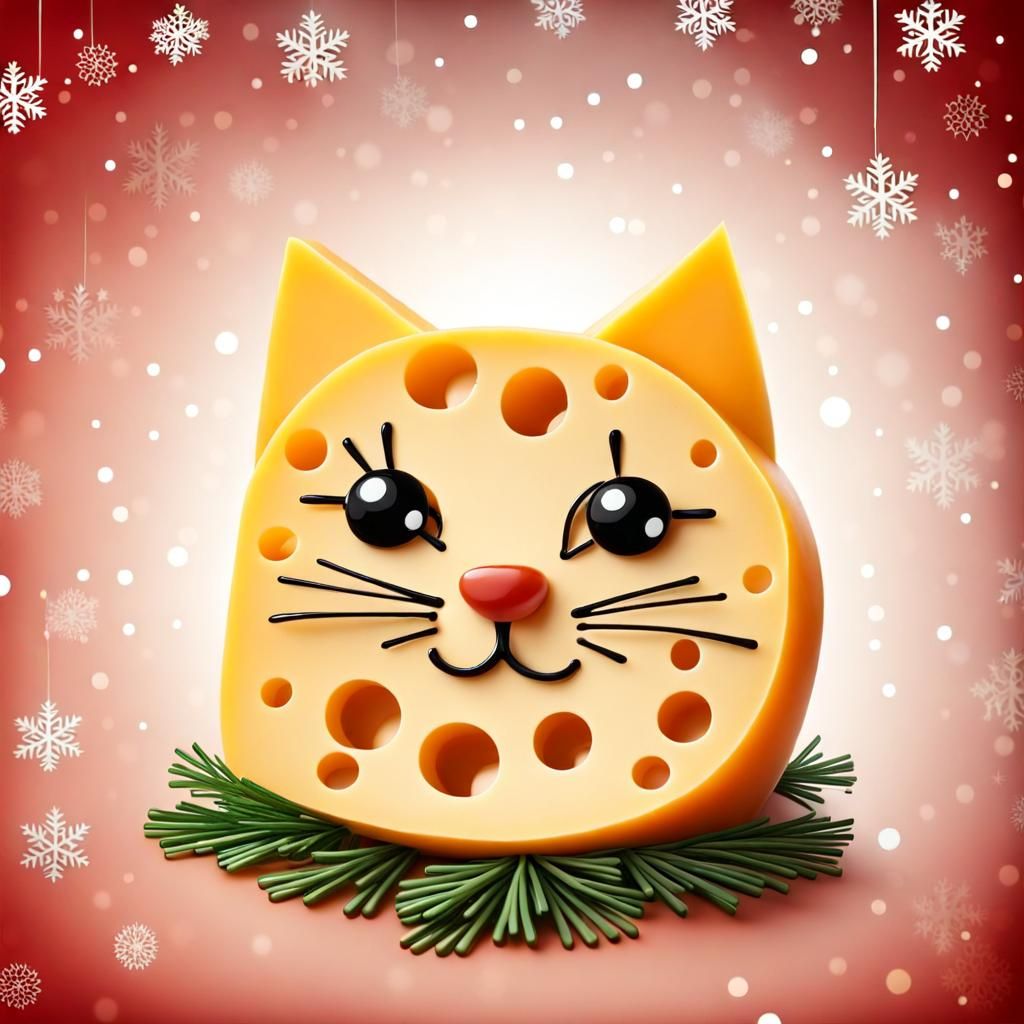 Festive Cheese Cat Portrait with Christmas Tree