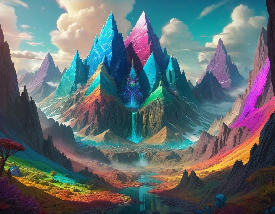 Colorful Jewel Mountains in Detailed Digital Illustration