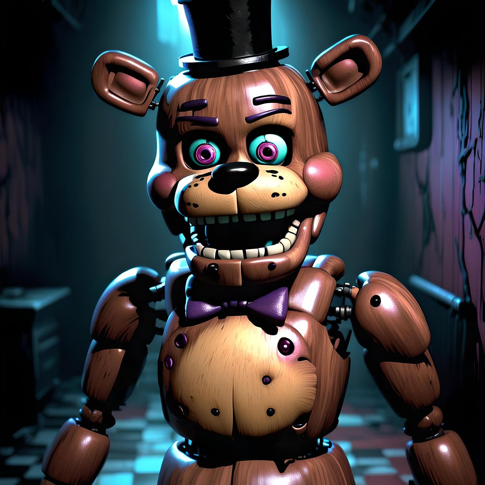 Glitched Freddy in Surreal 3D Rendering