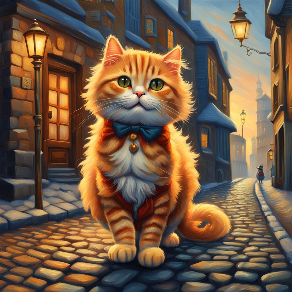 Victorian Cat Walking with Cane in Fantasy Art