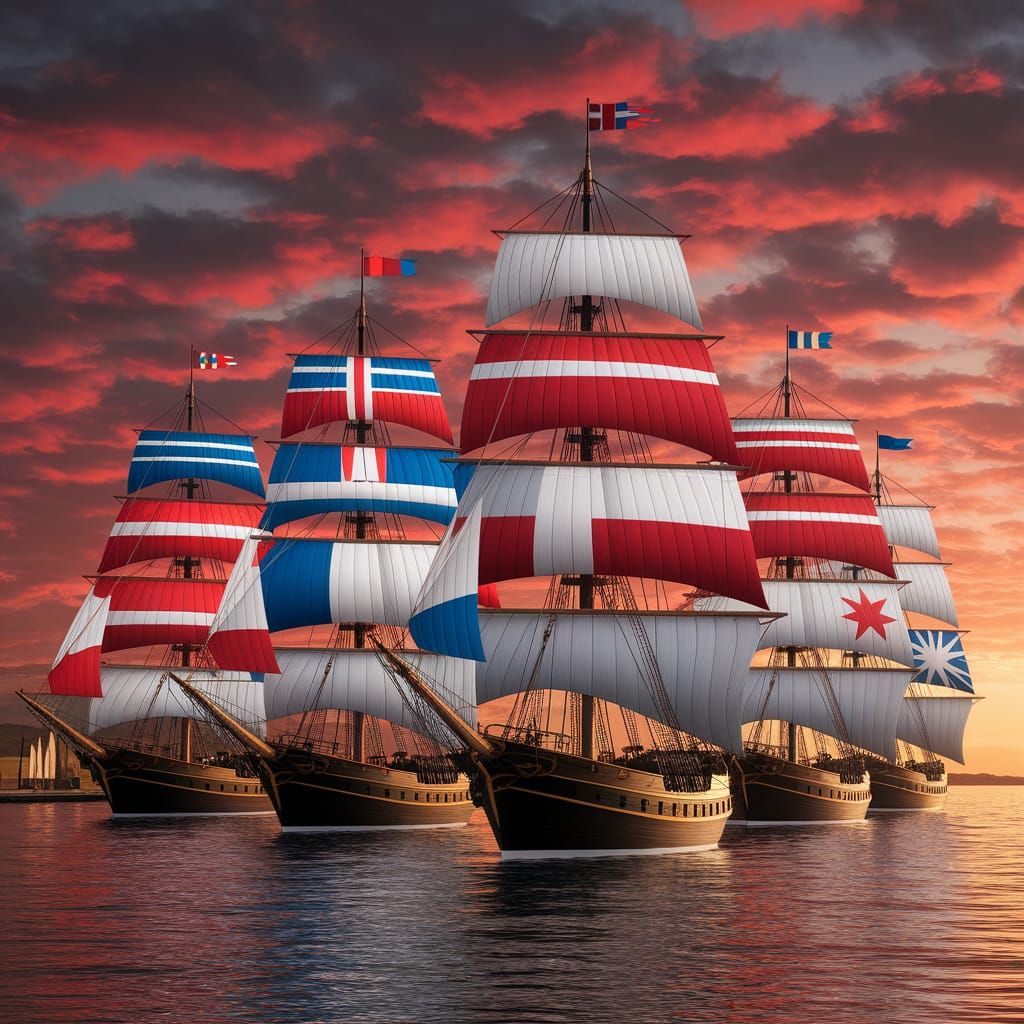Sunset Fleet of National Flag Sailing Ships