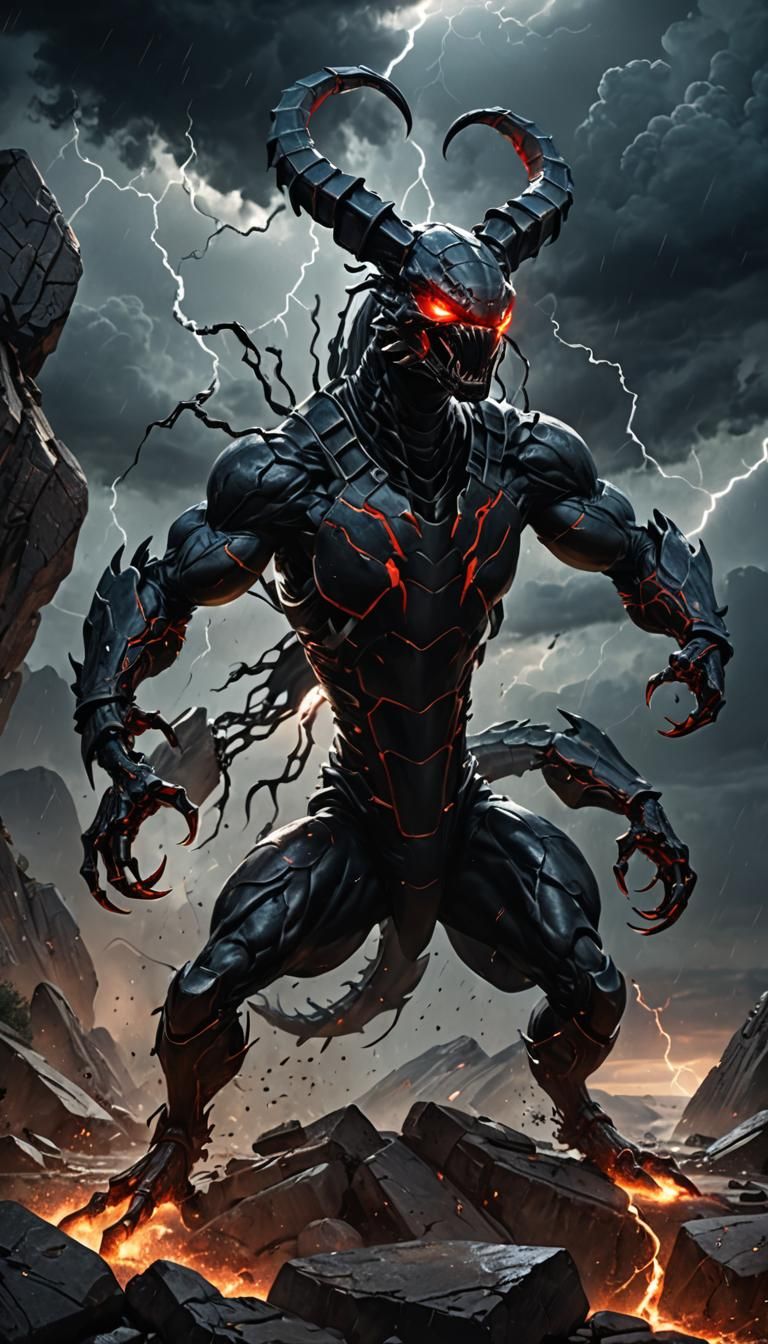 Obsidian Scorpion Emerging From Shadows in Hyperrealistic Ar...