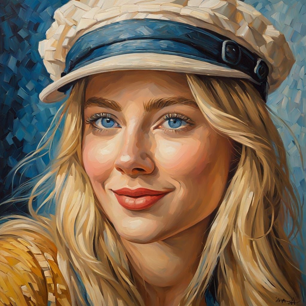 Blond Woman in Theater Wings, Impasto Oil Painting