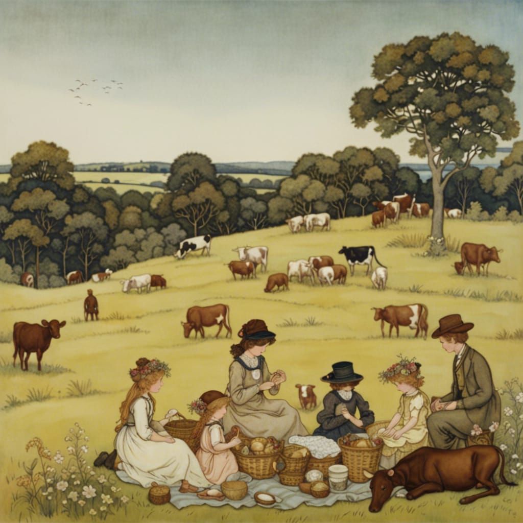 Detailed Meadow Picnic Inspired by Arthur Rackham