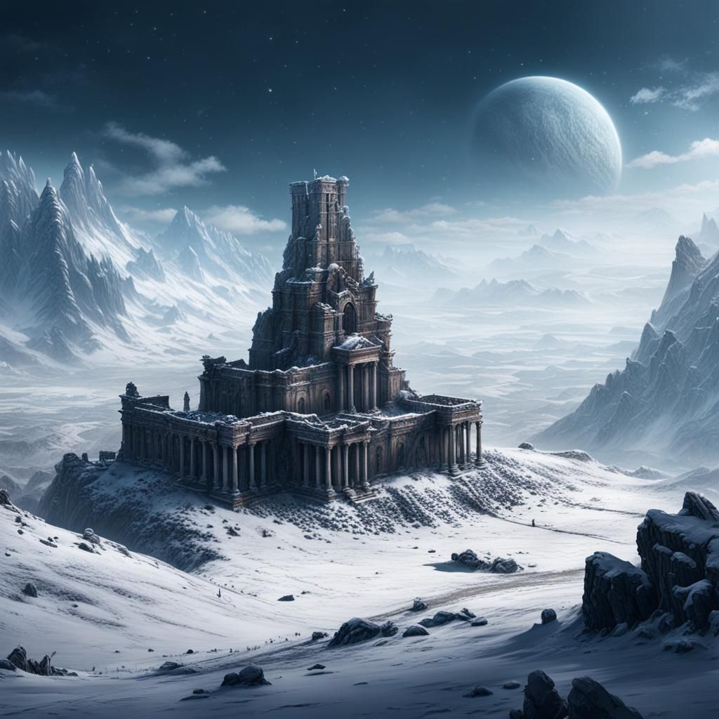 Snowy Ruins: Epic and Detailed Digital Painting