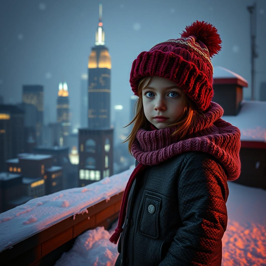 Gotham Rooftop: Girl in Winter Clothing