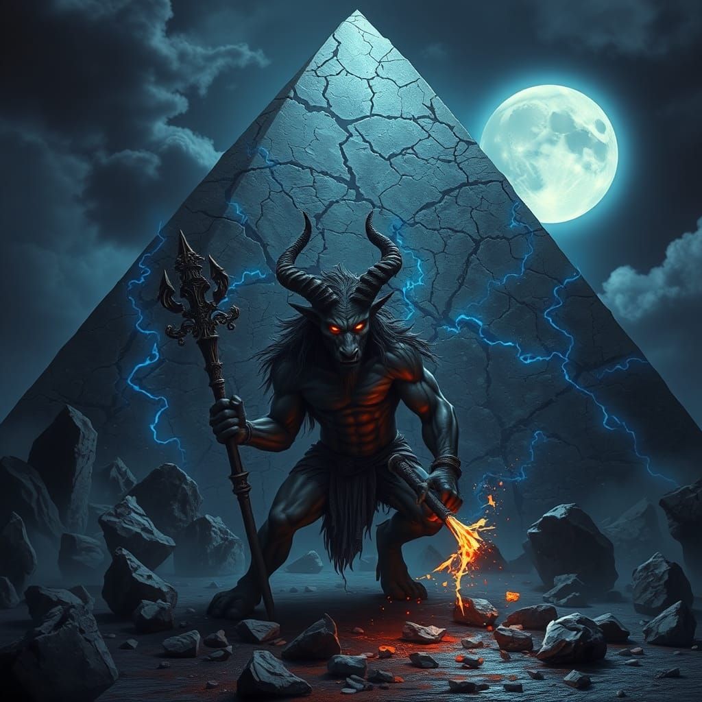 Sinister Centaur Guarding Granite Pyramid in Dark Fantasy Sc...