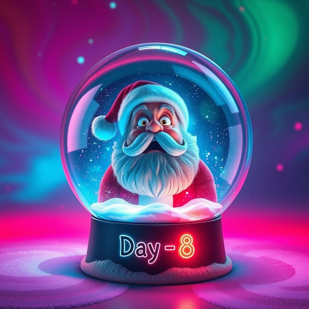 Futuristic Snow Globe Santa in Vibrant, Swirling Magic