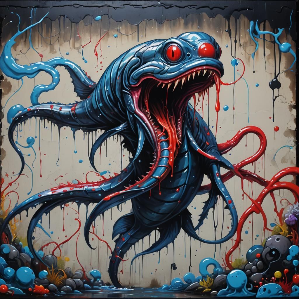 Graffiti Art: Giant Space Eel with Blue Stripes