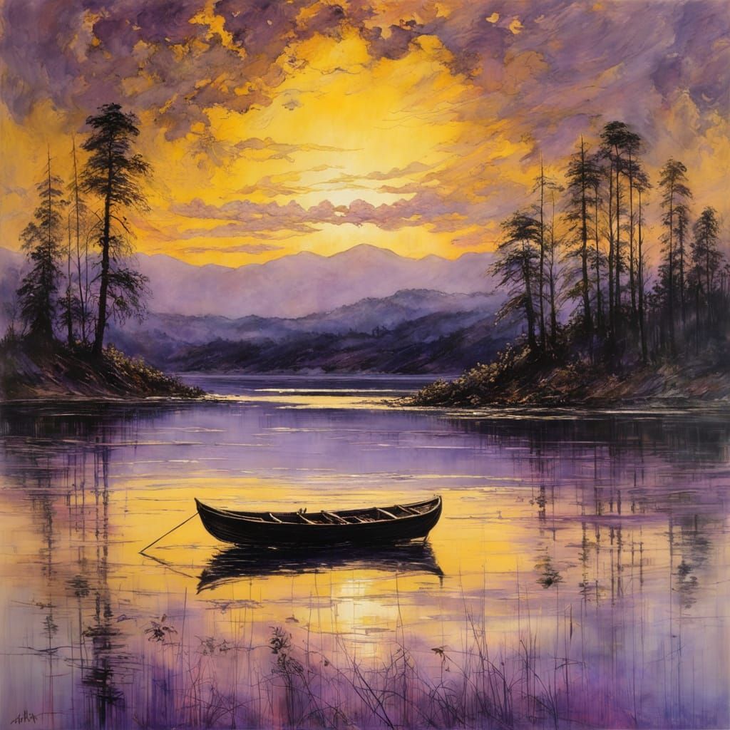 Sunset over a quiet lake