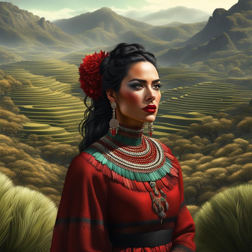 Mexican Woman Portrait in Lush Landscape