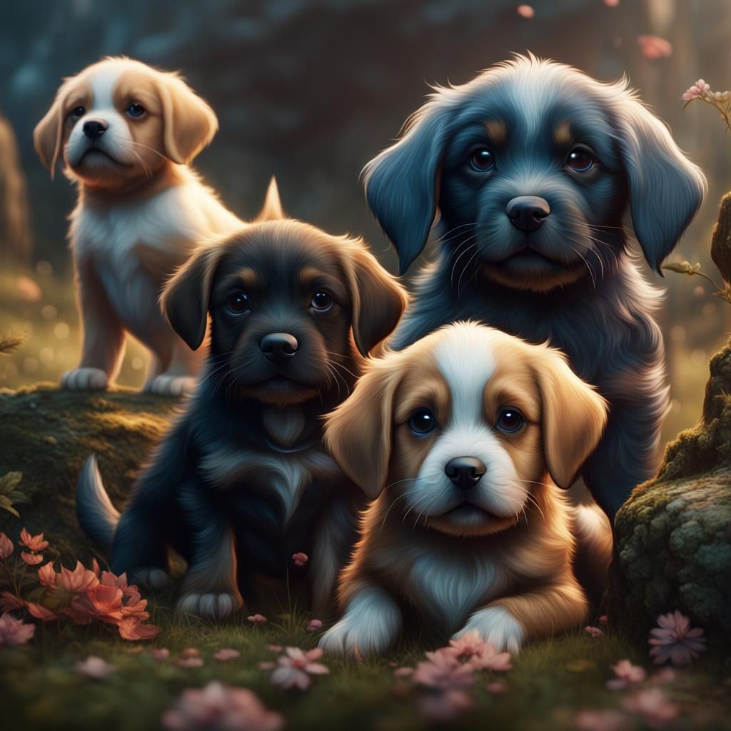 Fantastical Puppies in Detailed Matte Painting