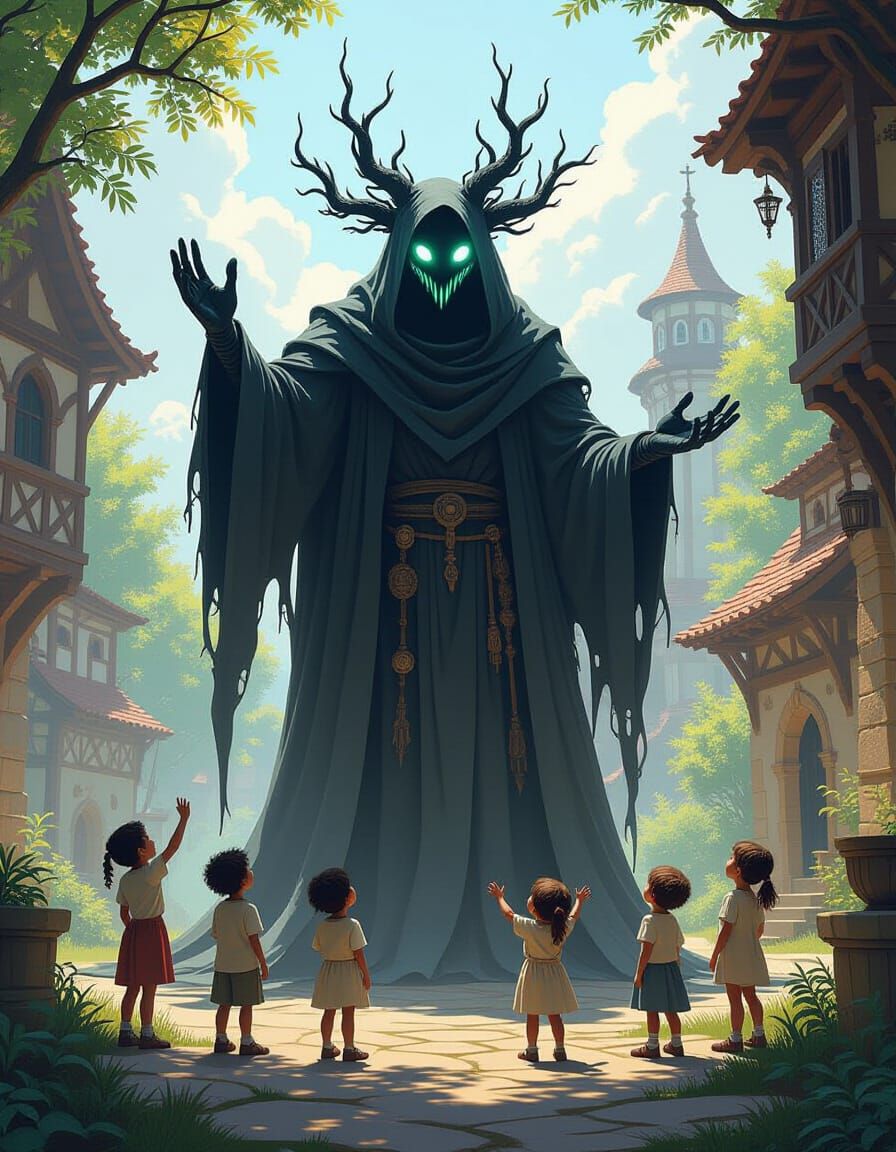 Ethereal Shadow Creature Greets Children