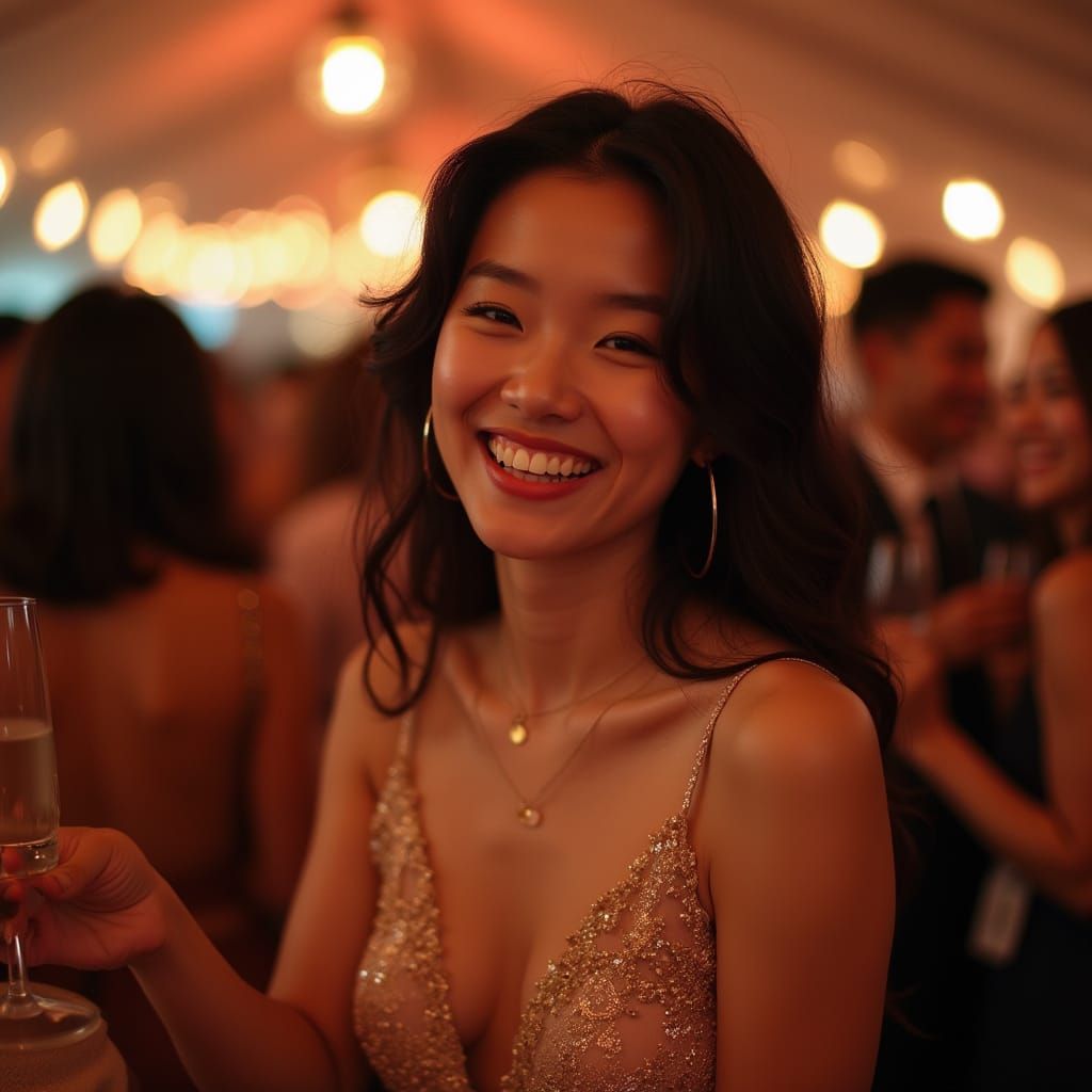 South Korean Woman Laughing at a Party in Congdon Style