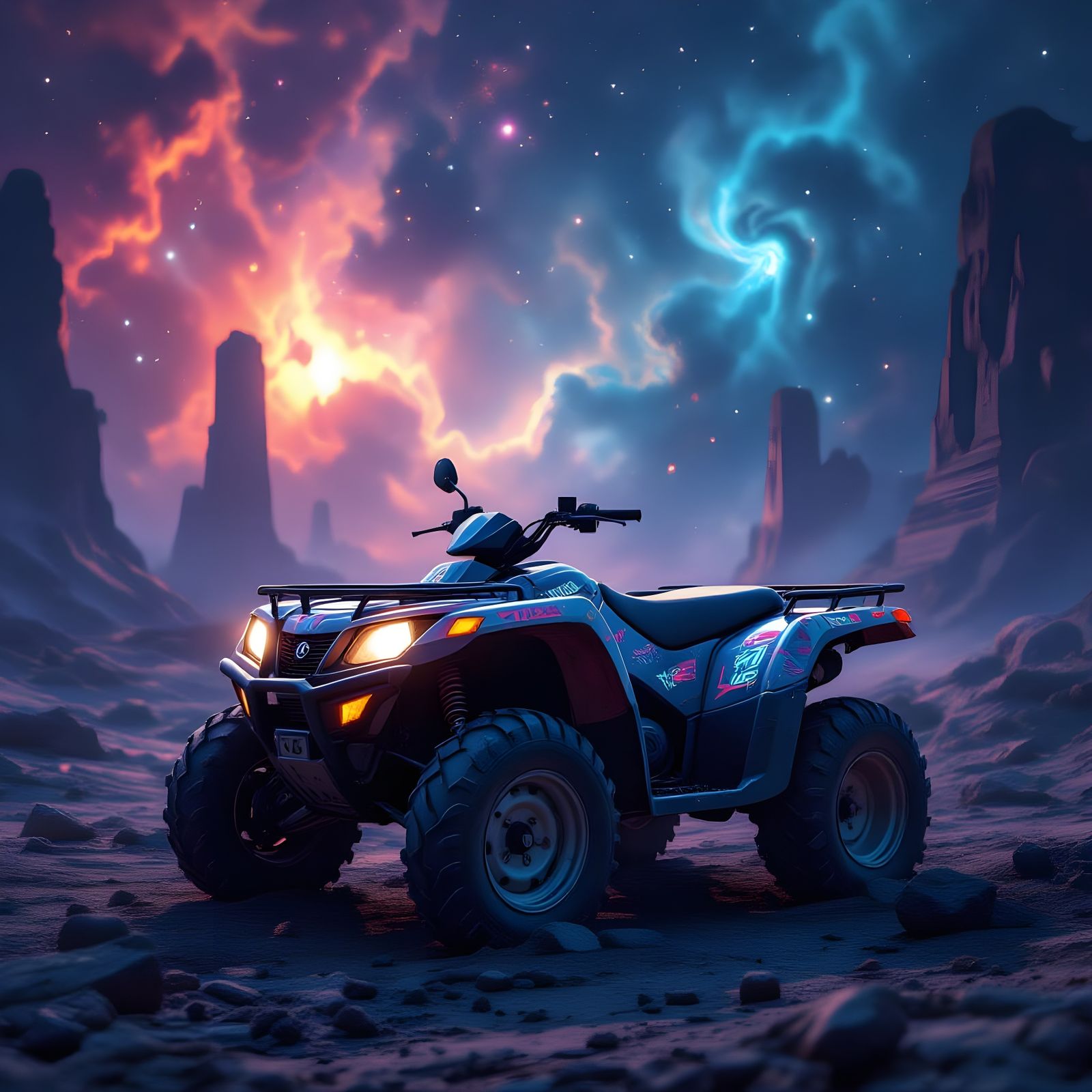 Abandoned Cosmic ATV in Swirling Nebula