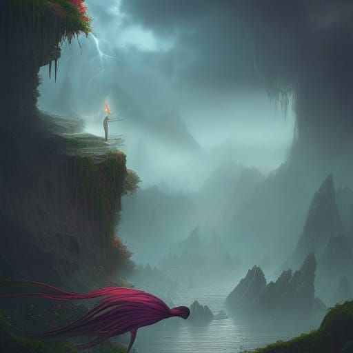 Fantastical Landscape in Deep Color, Detailed Matte Painting