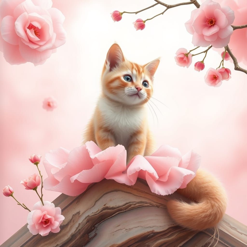 Gentle Kittens in Soft Pink Cotton Candy Clouds