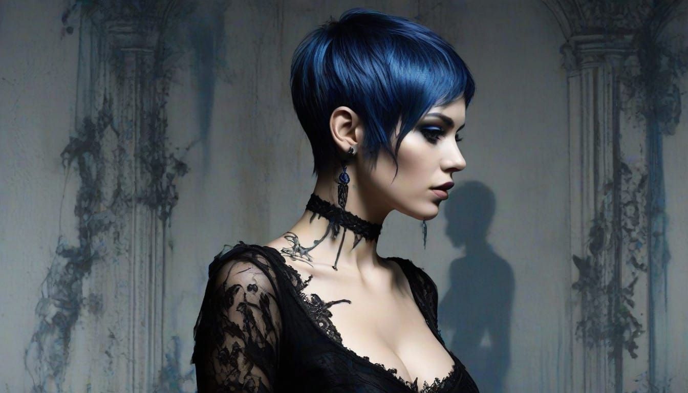 Gothic Woman Silhouette with Punk Influences in a Decayed Ma...