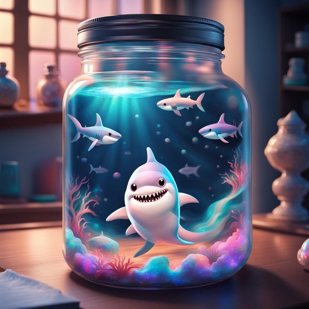 Cute Shark Ghost in a Jar, Astral Illustration