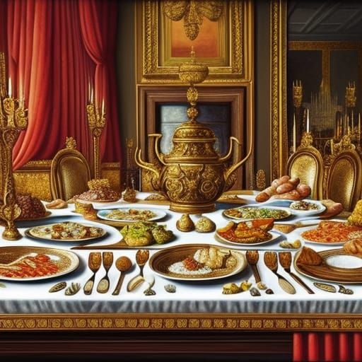 Hyperrealistic Royal Feast in Palace Interior