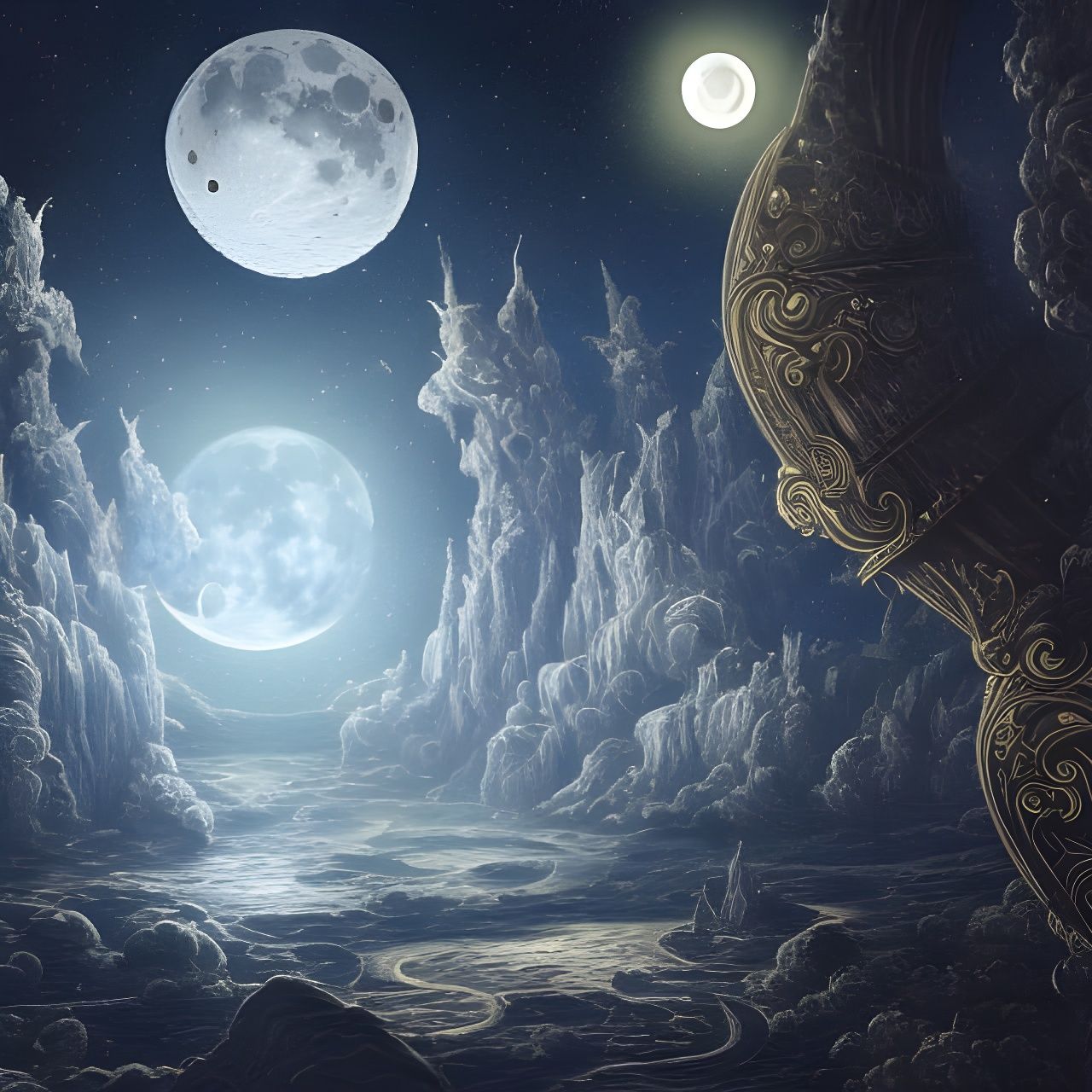 Moon in a Bottle: Detailed Fantasy Illustration