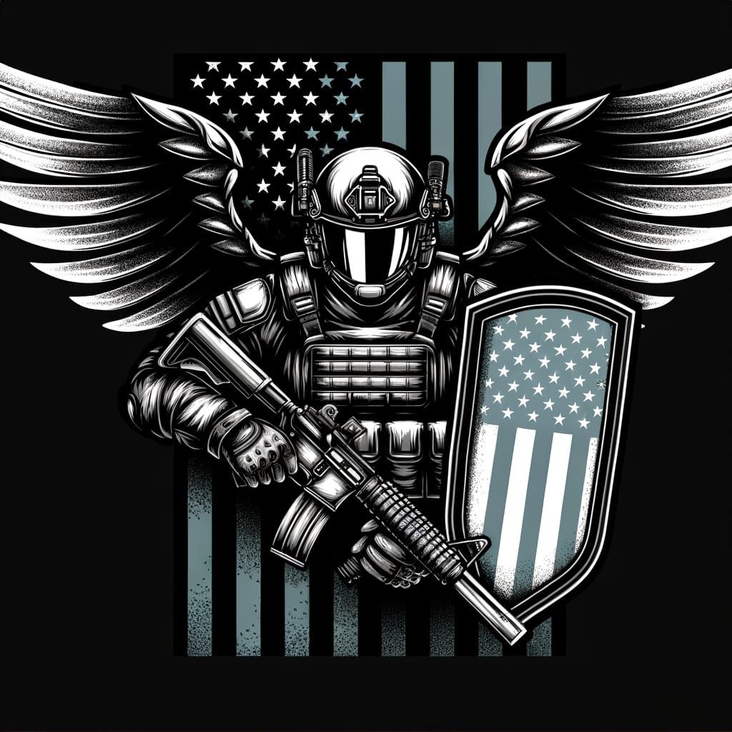 Guardian Angel in Tactical Gear with Sword and Shield