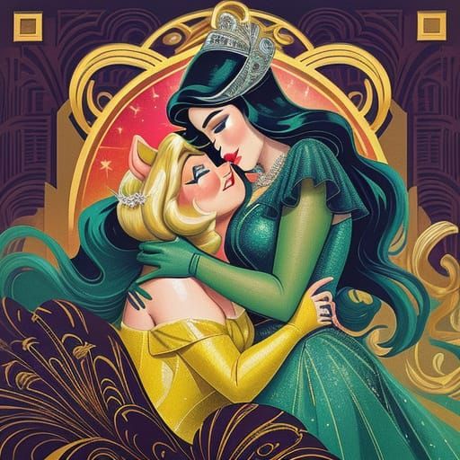 Miss Piggy Reimagined as Art Deco Kiss Painting