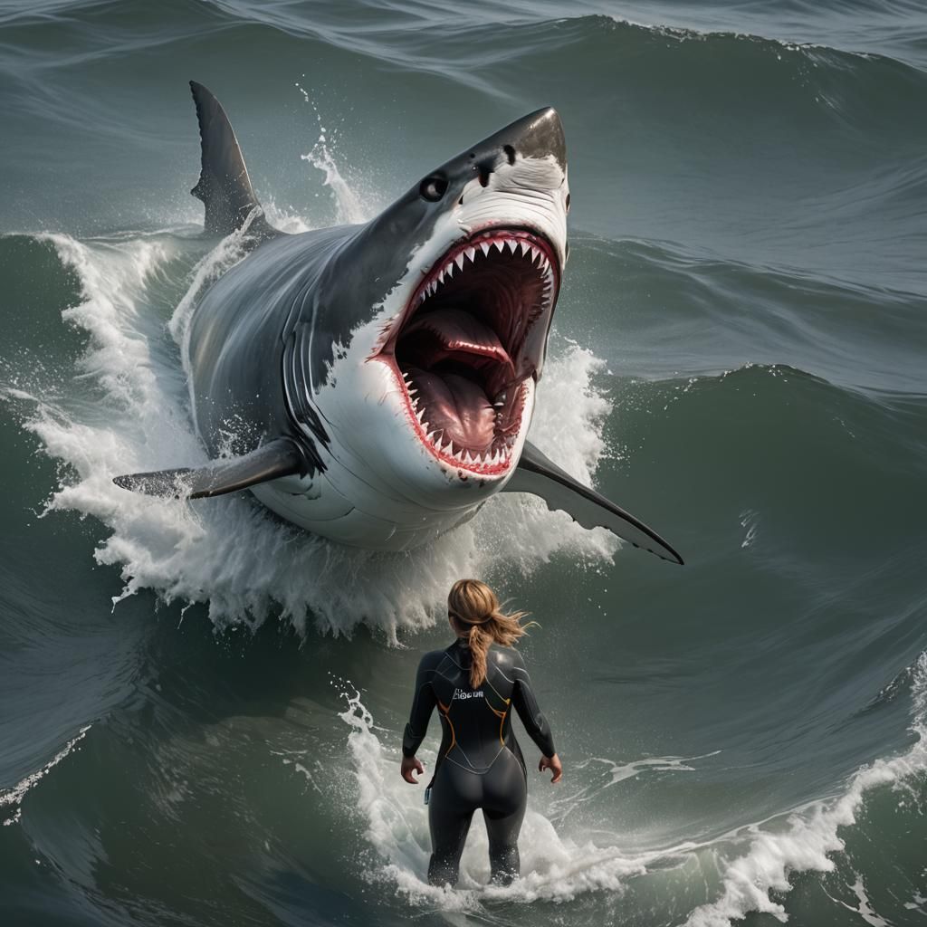 Great White Shark About to Attack Surfer