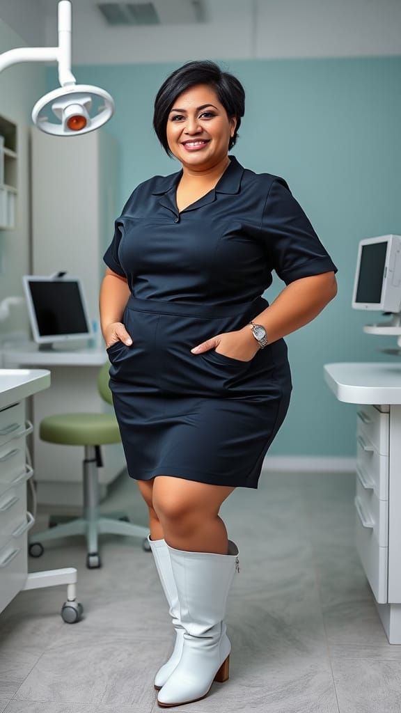 Elegant Plus Size Dental Assistant in Hyperdetailed Portrait