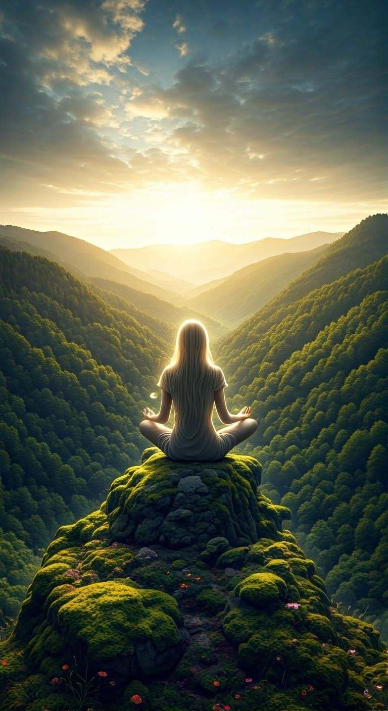 Ethereal Woman Bathed in Golden Light