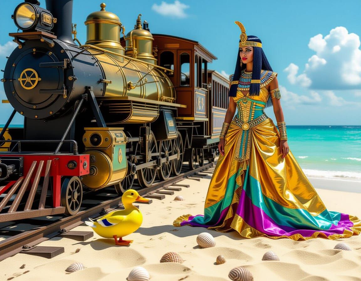 Egyptian Steampunk Isis on Beach Vacation