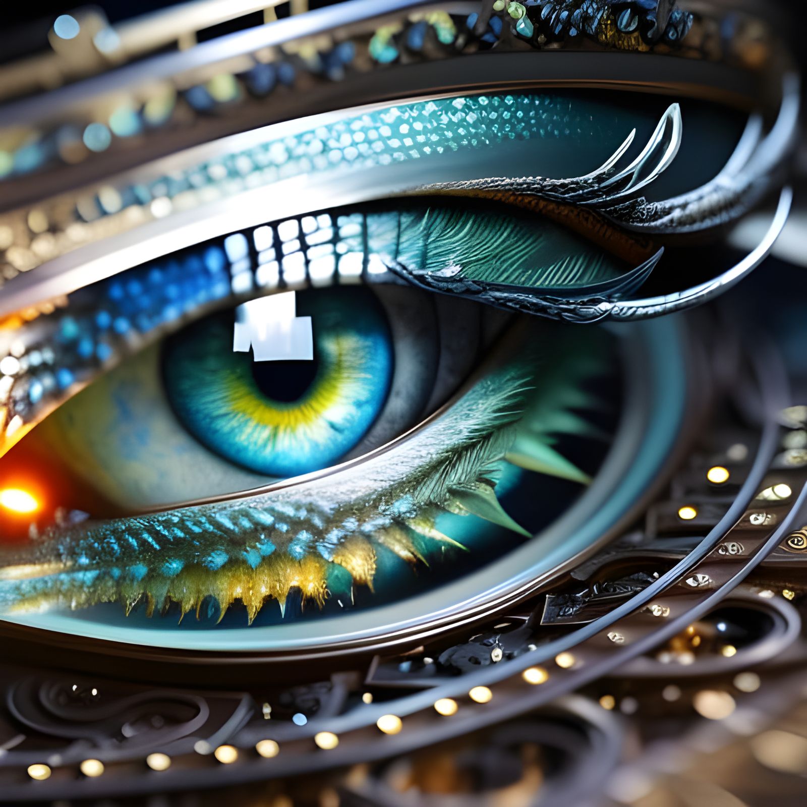Robotic Eye with Filigree in Dark Fantasy Style