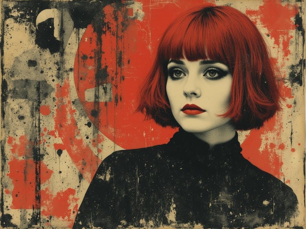 Ethereal Gothic Woman in Mid-Century Pop Art Style