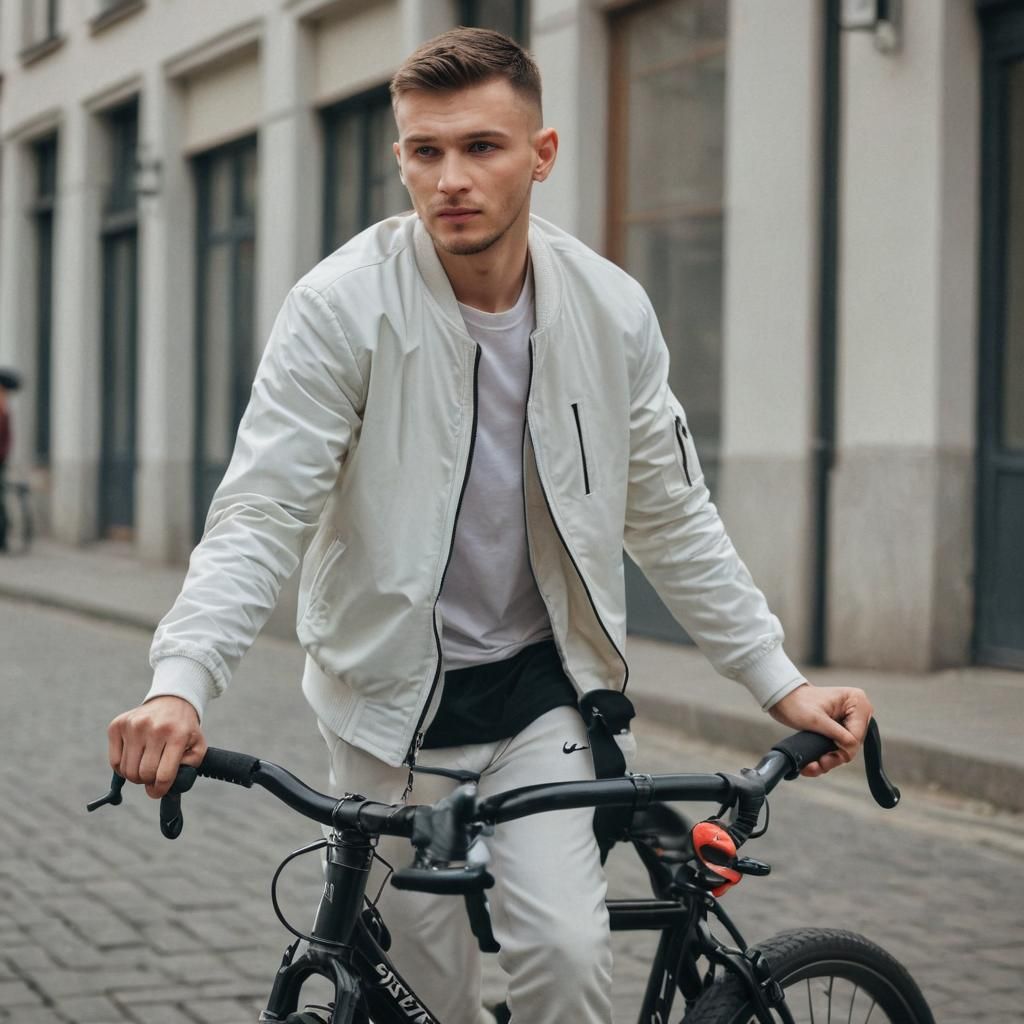 Slavic Cyclist with Professional Photography Aesthetic