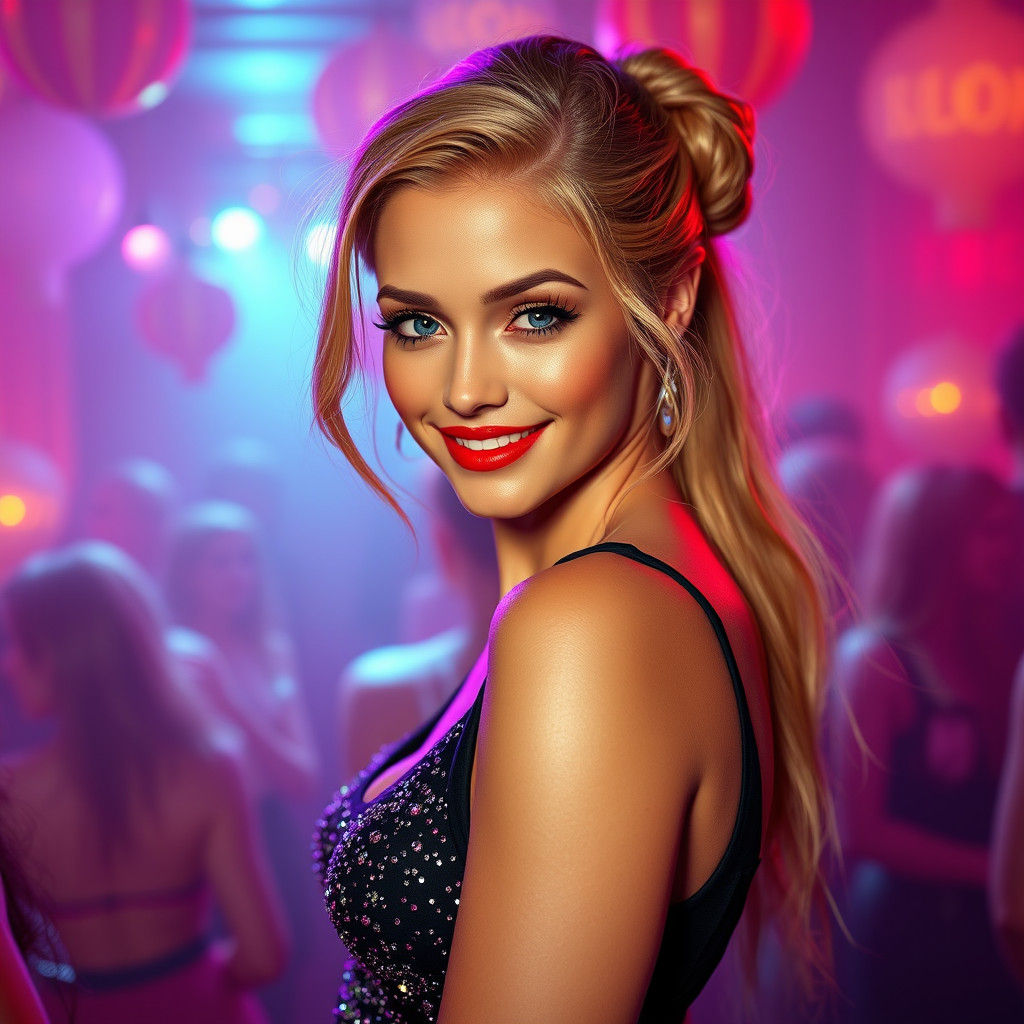 Beautiful Woman at 1970s Party in 8K