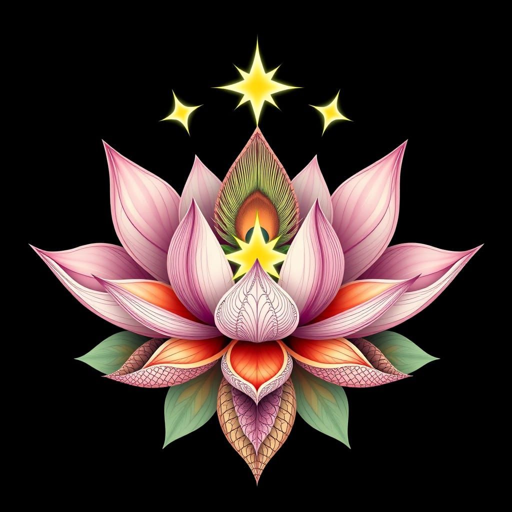 Lotus Flower with Feathers in Fractal Style