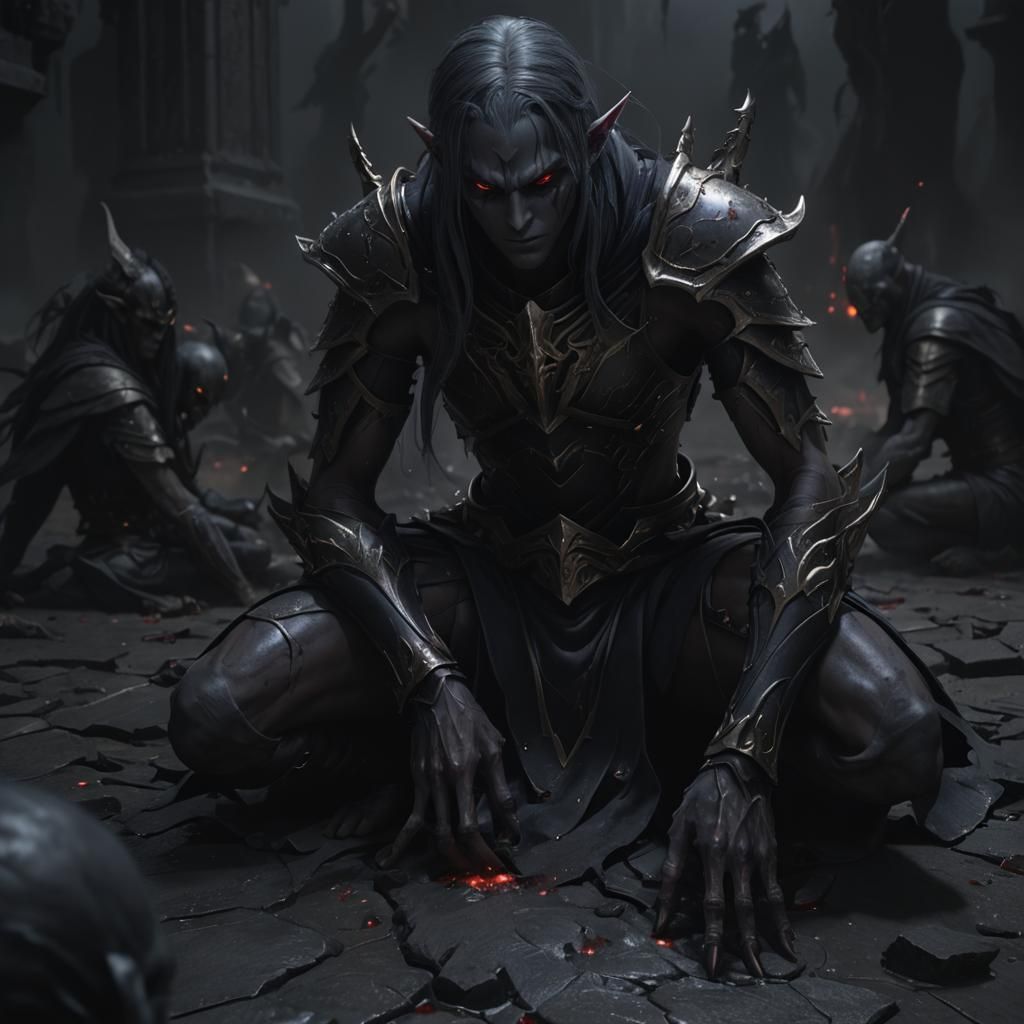 Wounded Dark Elf Infused with Dark Lord Power