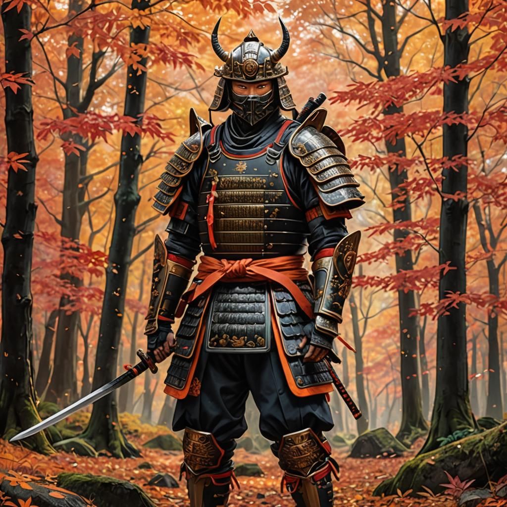 Samurai Warrior in Autumn Forest