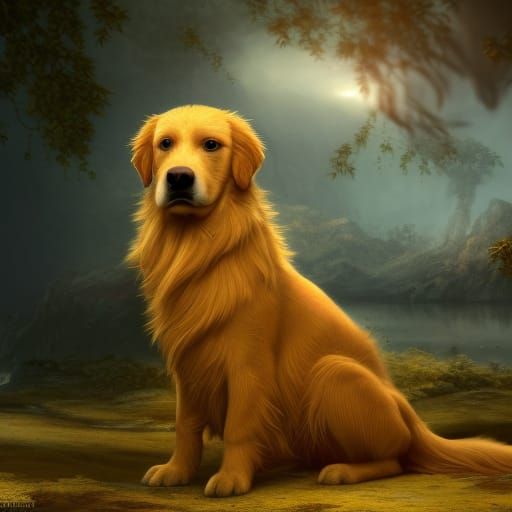 Golden Retriever Detailed Matte Painting in Fantasy Style